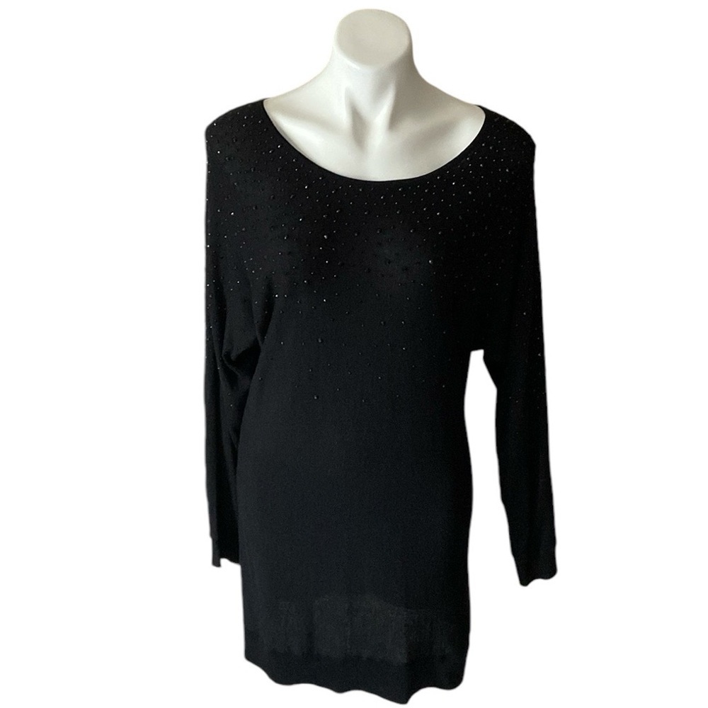 I.N.C International Concepts Deep Black Lavish Rhinestone Studded Sweater Dress